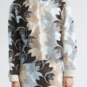 Floral Embroidered Cotton Blend Shirt