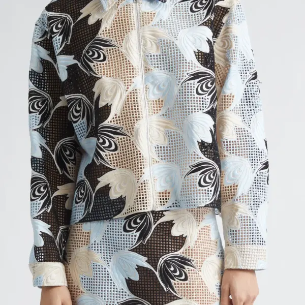 Floral Embroidered Cotton Blend Shirt