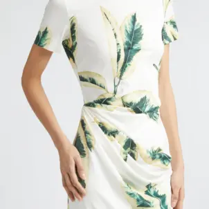 Ficus Leaves Print Jersey Dress