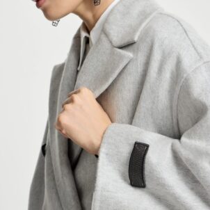 Cashmere double beaver cloth pea coat with precious patch