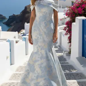Brocade Off Shoulder Evening Dress