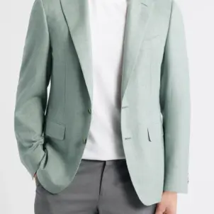 Trim Fit Light Green Check Textured Silk & Wool Sport Coat