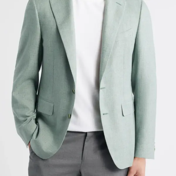 Trim Fit Light Green Check Textured Silk & Wool Sport Coat