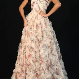 Layered Ruffle Ballgown with Floral Print