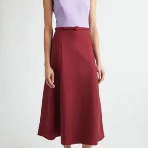Colorblock Belted Stretch Wool Midi Dress