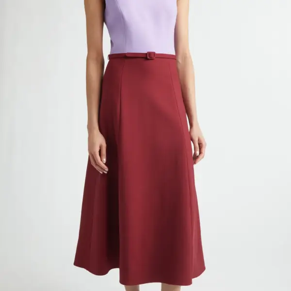 Colorblock Belted Stretch Wool Midi Dress