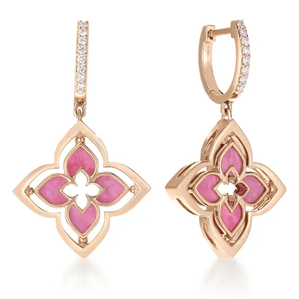 Venetian Princess Pirouette Diamond Pave Flower Drop Earrings