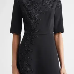 Embroidered Bateau Neck Midi Dress