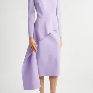 Asymmetric Drape Long Sleeve Stretch Crepe Dress