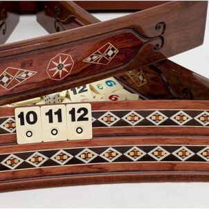 Wooden Mosaic Inlaid Oval Rummy Game Set
