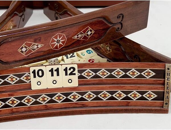 Wooden Mosaic Inlaid Oval Rummy Game Set
