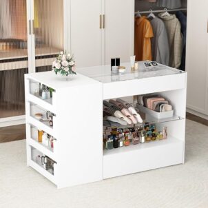 Homsee Wardrobe Armoire with Glass Top and 6 Drawers