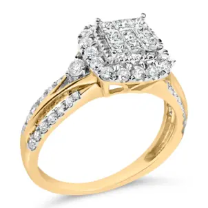 10K Yellow Gold 1.0 Cttw Diamond 3-Band-Look Engagement Ring