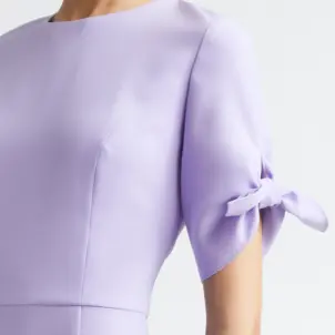 Tie Sleeve Stretch Crepe Midi Sheath Dress