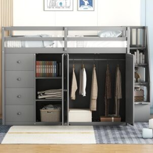Flieks Full Size Wood Loft Bed Frame