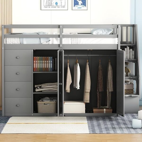 Flieks Full Size Wood Loft Bed Frame