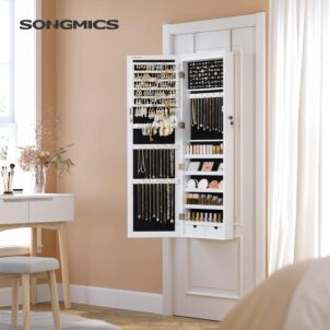 SONGMICS 6 LEDs Mirror Jewelry Cabinet (UJJC93W)