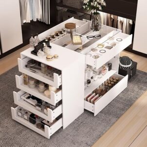 MOUMON Makeup Vanity Storage Island with Drawers and Shelves