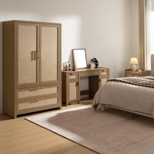 SICOTAS Rattan Armoire Wardrobe Closet Cabinet