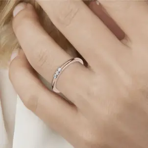 Delicate Diamond 3-Stone Minimalist Anniversary Wedding Ring 14k Gold Lab Grown