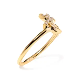 10K Yellow Gold 1/10 Cttw Diamond Palm Tree Statement Ring