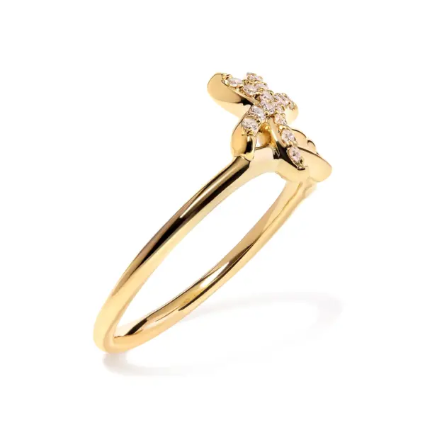 10K Yellow Gold 1/10 Cttw Diamond Palm Tree Statement Ring