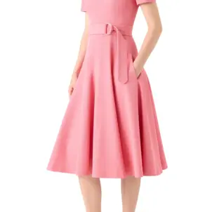 Cotton Blend Belted A-Line Dress