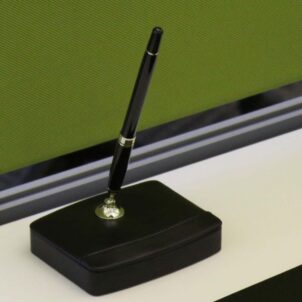 Classic Black Leather Single Pen Stand, Gold