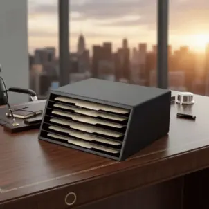 Classic Black Leather Vertical File Sorter/Holder