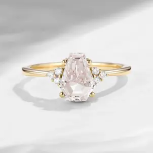 Classic Coffin Shaped Lab Pink Diamond Engagement Ring