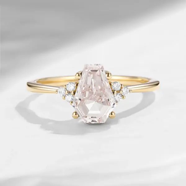 Classic Coffin Shaped Lab Pink Diamond Engagement Ring