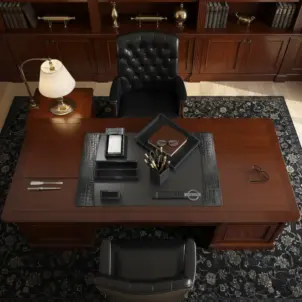 Protacini Black Italian Crocodile Leather 7pc Desk Set