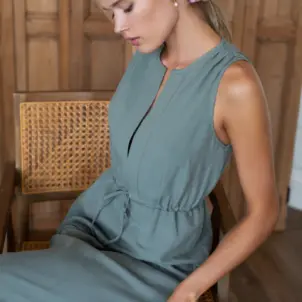 Grecian Keyhole Dress - Agave Linen