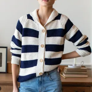 Playa Stripe Cardigan - Ivory + Navy Tanguis Cotton