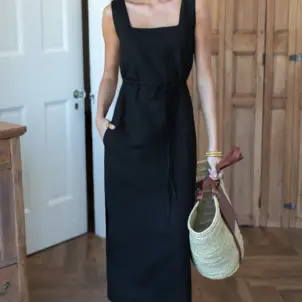 Roma Maxi Shift Dress - Black Linen
