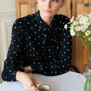 Frankie Blouse - Small Dots Tuxedo + Ivory
