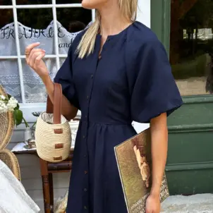 Bastille Short Dress - Midnight Linen