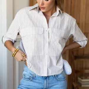 Oversize Pocket Shirt Short - Rust Stripe