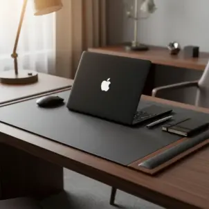 Walnut & Black Leather Desk Pad