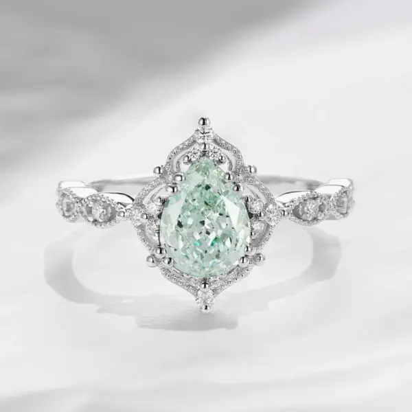 Vintage Pear Shaped Lab Green Diamond Engagement Ring