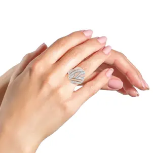 18K Rose and White Gold 1 7/8 Cttw Diamond and Gold Textured Dome Cocktail Ring