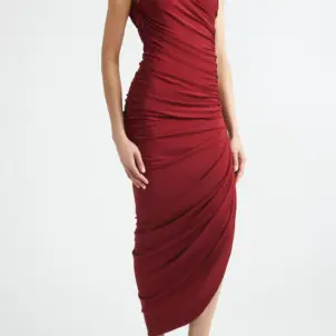 Asymmetric Ruched One-Shoulder Jersey Dress