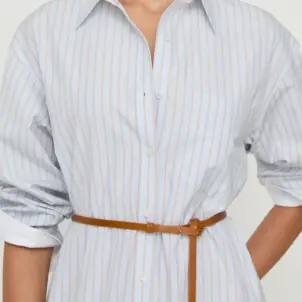 Aurora Stripe Long Sleeve Belted Oversize Cotton Poplin Midi Shirtdress