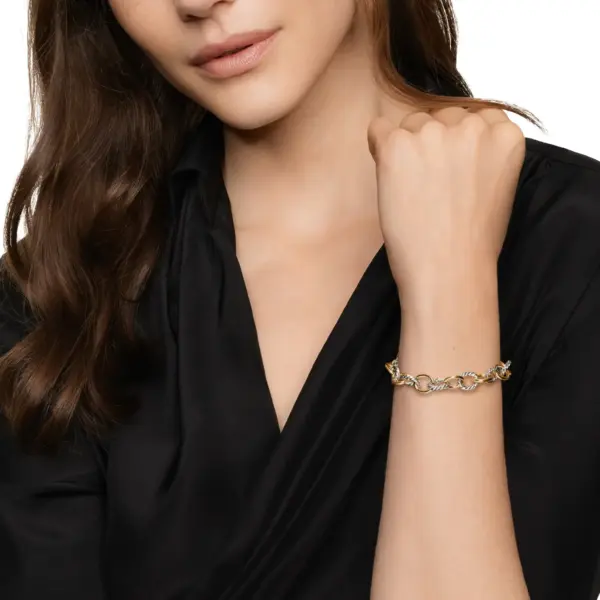 Oval Link Chain Bracelet in Sterling Silver & 18K Gold