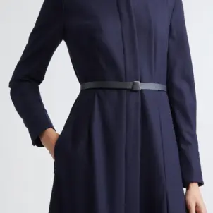 Belted Long Sleeve Wool Flannel Dress
