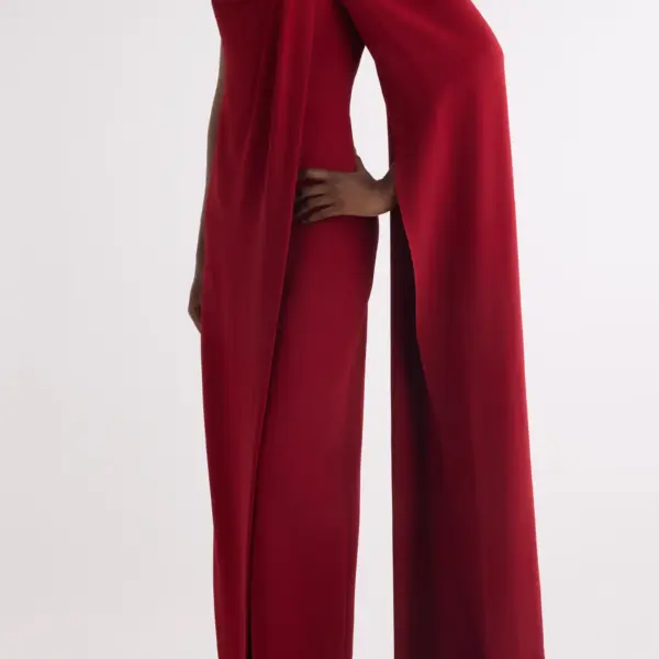 Asymmetric Draped Cady Cape Gown