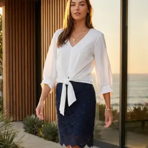 Blouson Sleeve Tie-Front Top