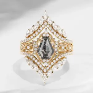 Crescent Moon | Vintage Coffin Cut Salt & Pepper Diamond Engagement Ring Jacket 2pcs - Guardian Angel