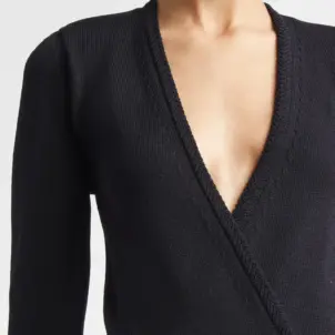 Legacy Wool Blend Crepe Faux Wrap Sweater Dress