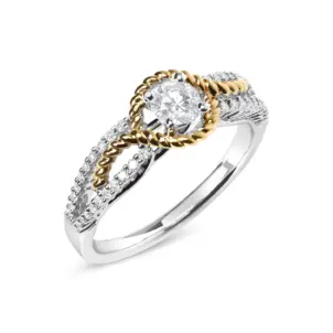 14K Two-Toned Gold Diamond 3/8 Cttw Diamond Split Shank and Halo Engagement Ring